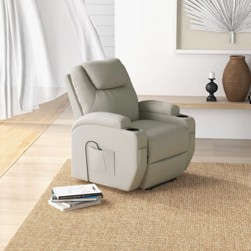 【Leathaire Edition】Homall Power Lift Fabric Recliner for Elderly with Massage and Heat Function, Equipped with Lighted USB Hand Controller